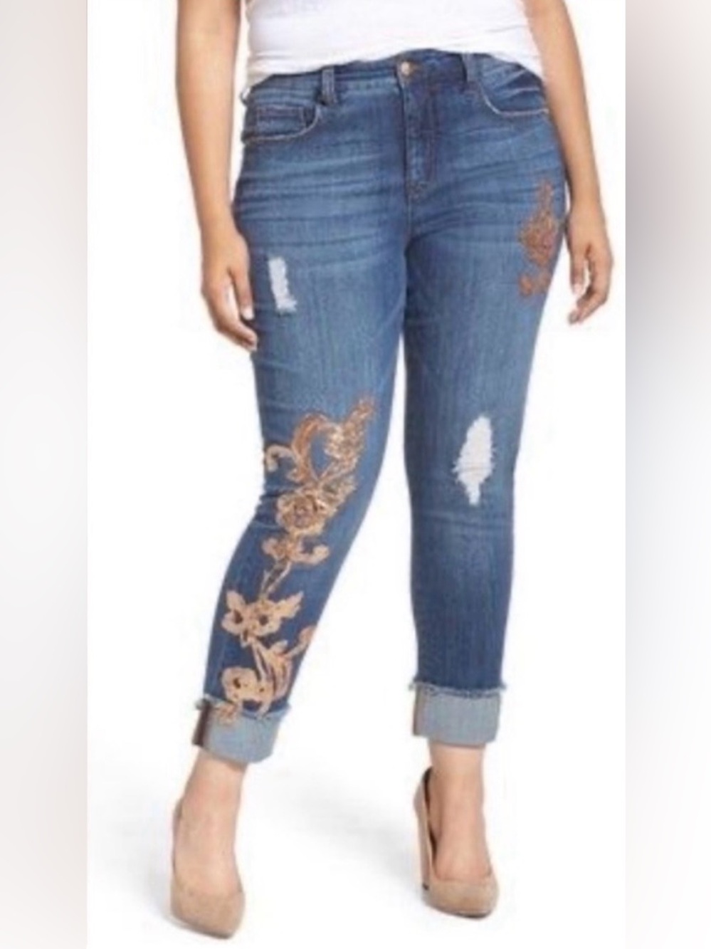 Melissa McCarthy Seven7 Sequin Appliqué Skinny Jeans Size 26W New